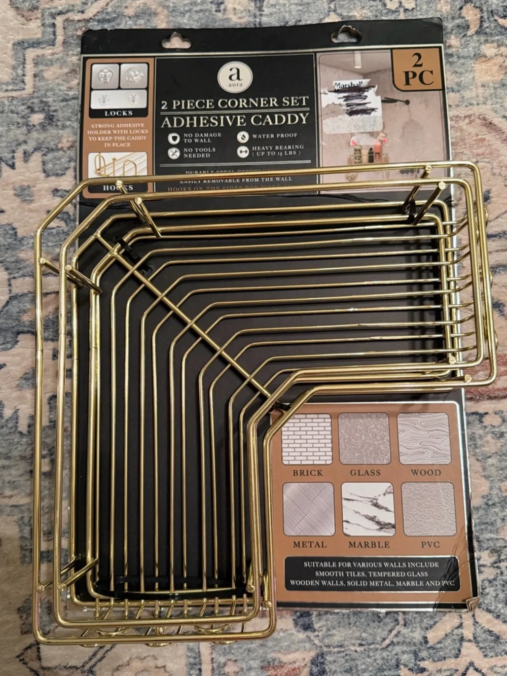Gold Adhesive Corner Shower Caddy Set - 2 Pack